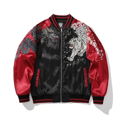 Sukajan Homme En Satin Avec Broderie Phénix Majestueux