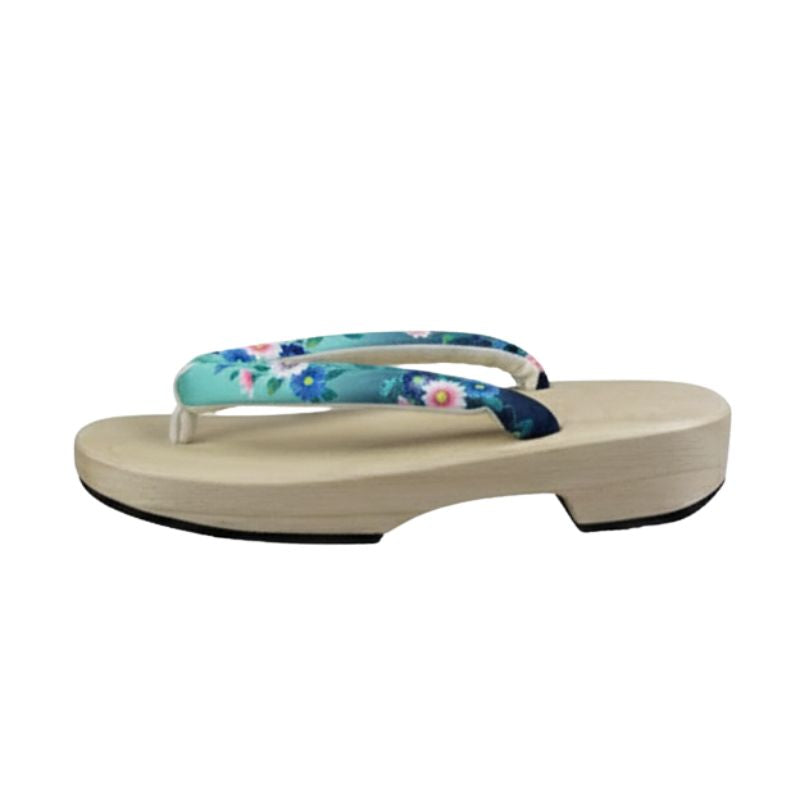 Sandales Geta Avec Lanière Turquoise Fleurie