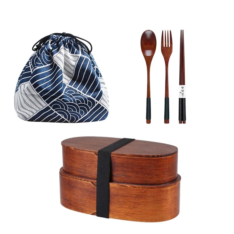 Boîte Bento Japonaise Double Compartiment En Bois