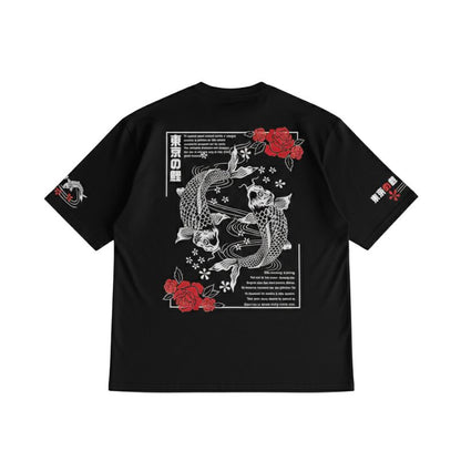 T-Shirt Japonais Mode Urbaine Avec Poissons Koi