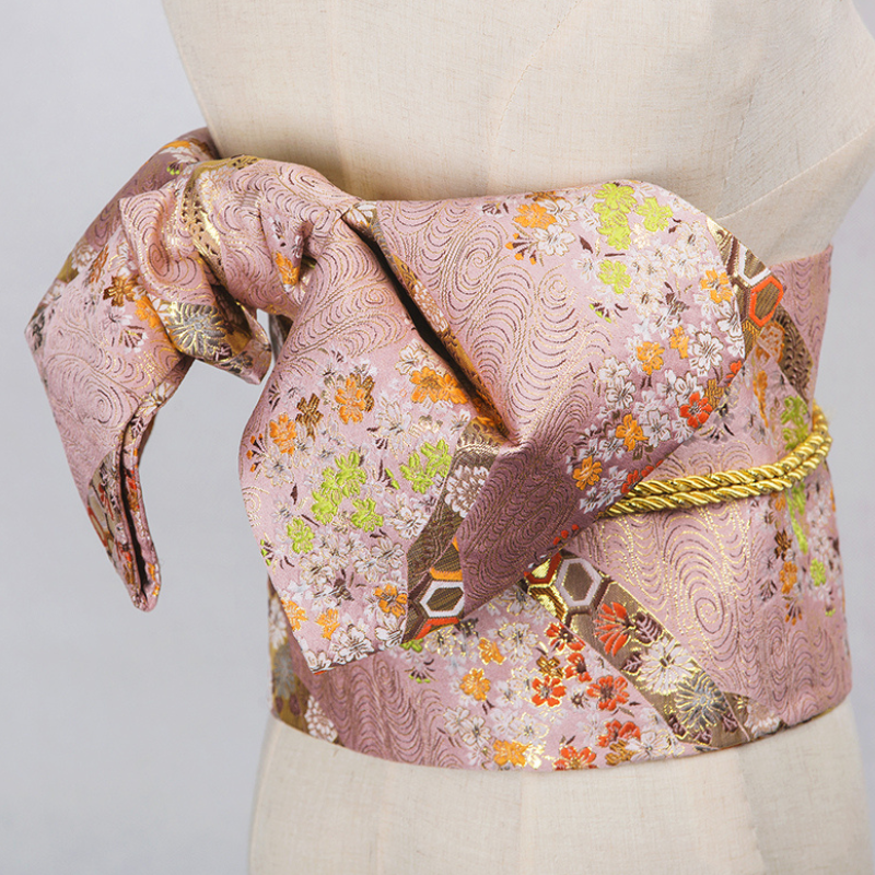 Ceinture Obi Japonaise Style Geisha Motif Fleuri