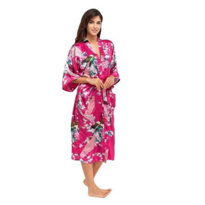 Kimono Long En Satin Avec Motifs Floraux Élégants