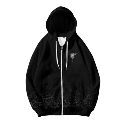 Sweat Japonais Noir Avec Design Grue Artistique
