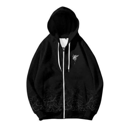Sweat Japonais Noir Avec Design Grue Artistique