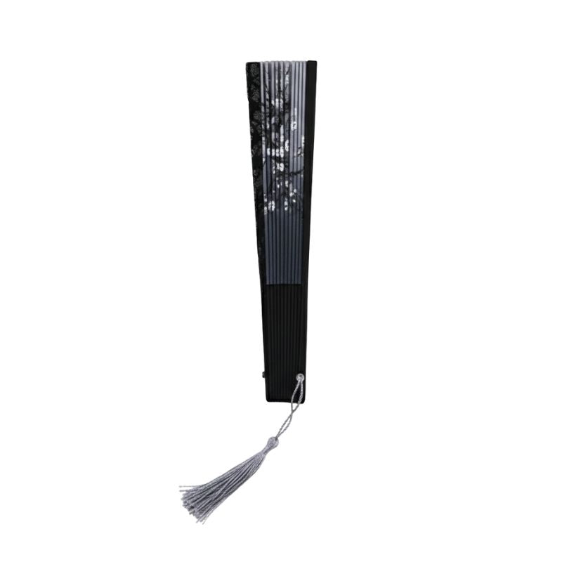 Éventail Japonais Gris Dégradé Avec Motif Branche Fleurie