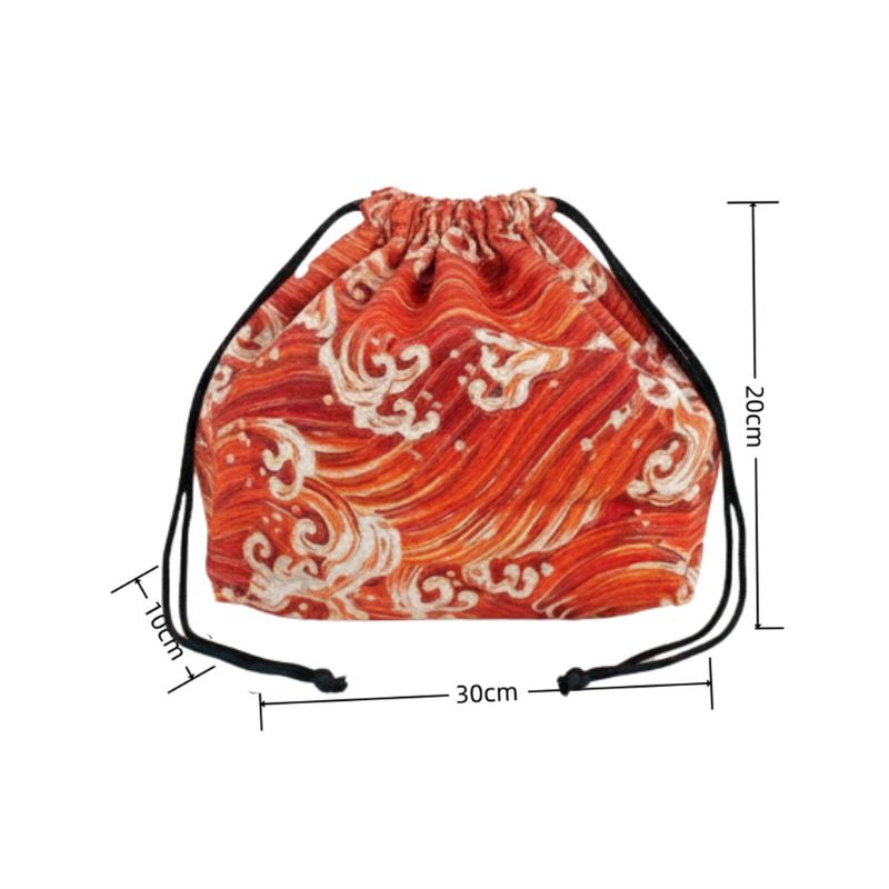 Sac Japonais En Tissu Rouge Avec Motif Vagues