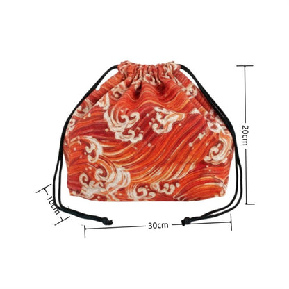 Sac Japonais En Tissu Rouge Avec Motif Vagues