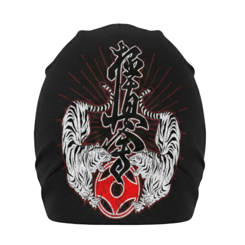 Bonnet Japonais Avec Motif Tigres Blancs Et Symbole Rouge