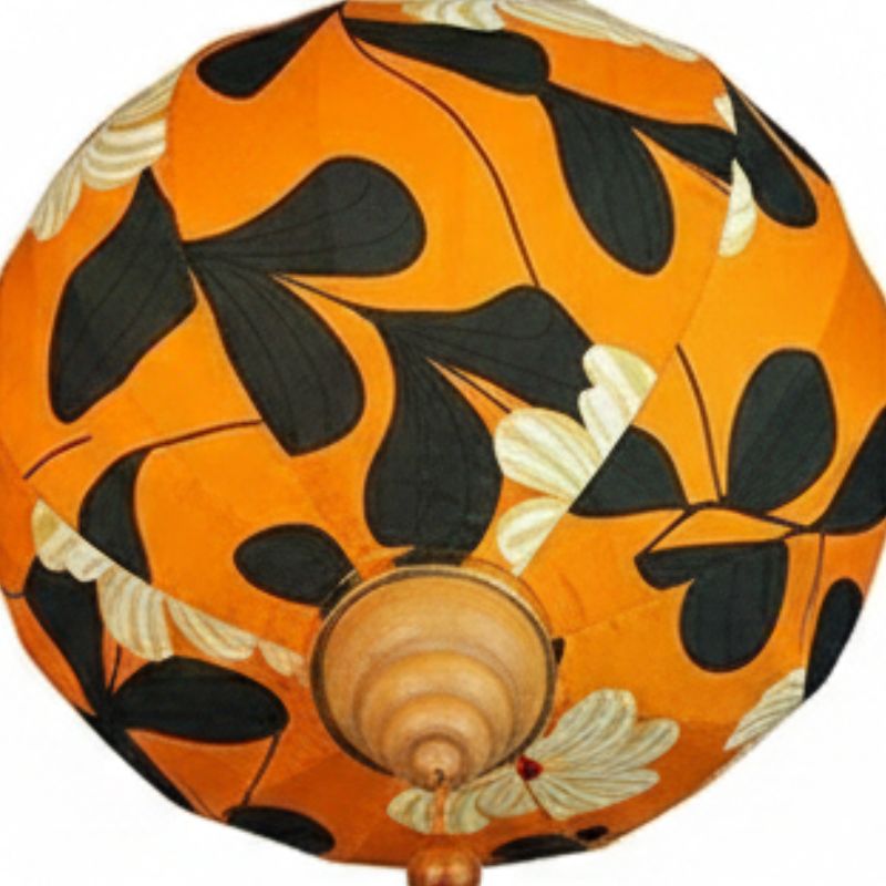 Lanterne Japonaise Suspendue Orange Motif Floral Avec Pampille
