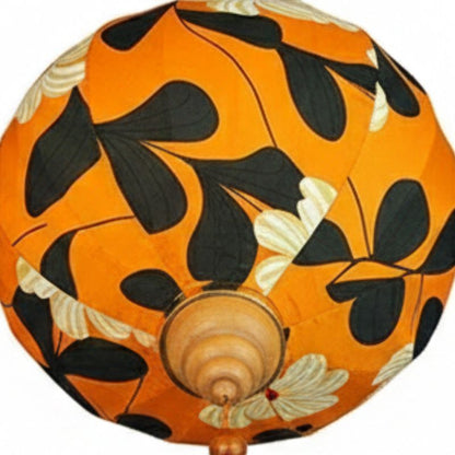 Lanterne Japonaise Suspendue Orange Motif Floral Avec Pampille