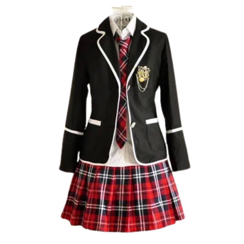 Uniforme Japonais Avec Blazer Ajusté Et Jupe Écossaise