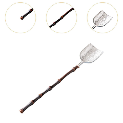 Cuillère Matcha En Acier Texturé Avec Poignée Bambou Élégante