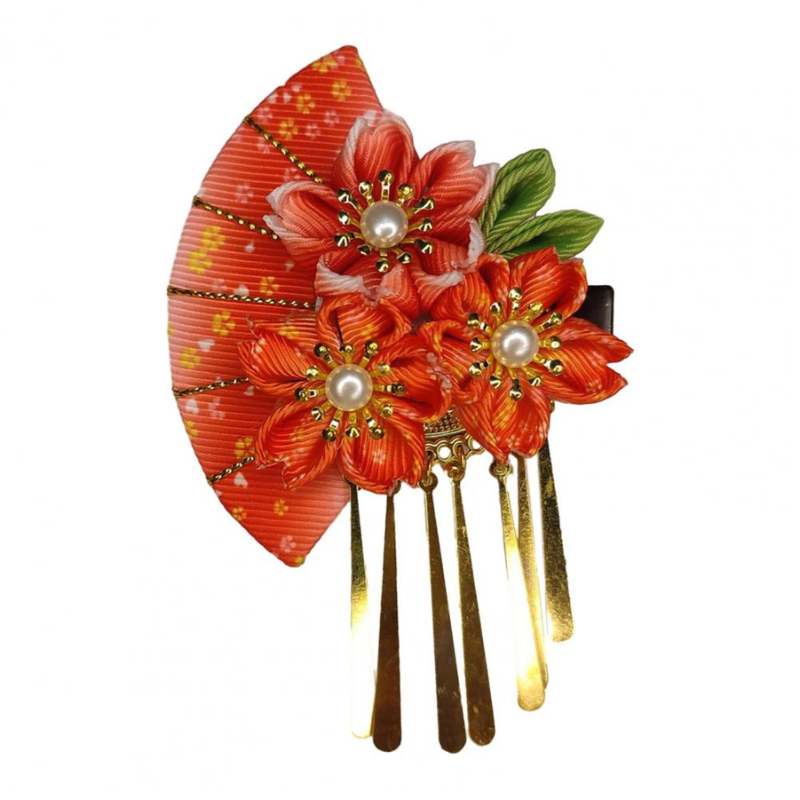 Kanzashi Fleur Japonaise Avec Détails Dorés