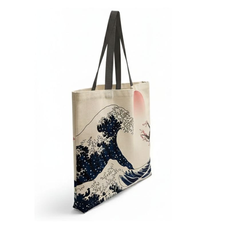 Sac Japonais Avec Mont Fuji En Encre Et Soleil Rouge