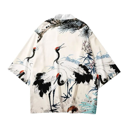 Haori Homme Style Japonais Traditionnel Grues Symboliques
