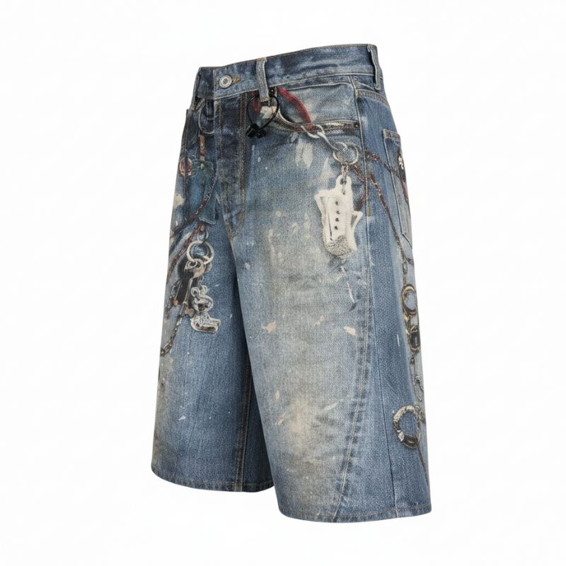 Short Japonais Homme Jean Imprimé Chaînes