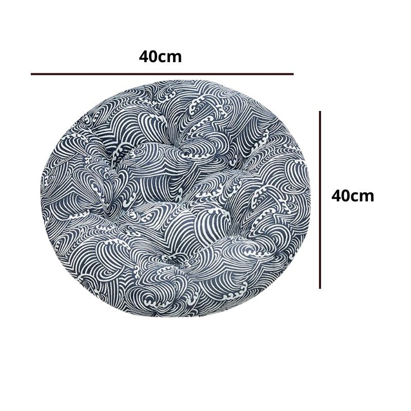 Coussin Japonais Rond Motif Seigaiha Bleu Et Blanc