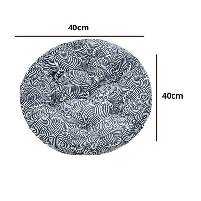 Coussin Japonais Rond Motif Seigaiha Bleu Et Blanc