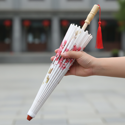 Parapluie Japonais Blanc Motif Fleurs De Cerisier Rouges