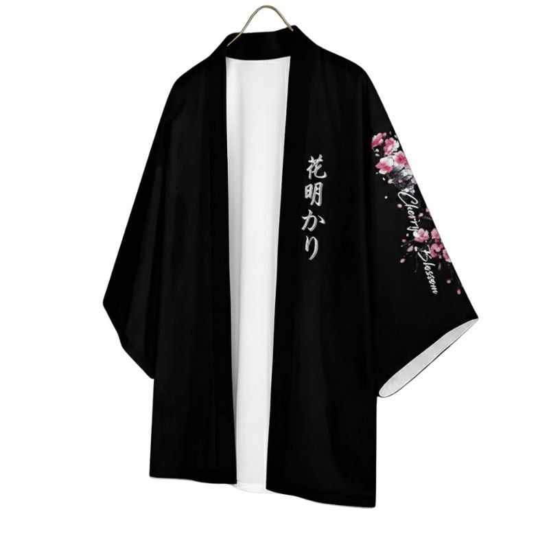 Veste Kimono Noir En Motif Fleur De Cerisier