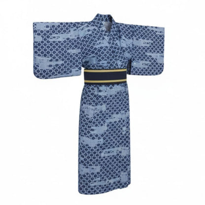 Kimono Japonais Bleu À Motifs Géométriques