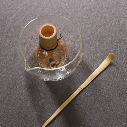 Bol Matcha En Verre Texturé Avec Bec Verseur
