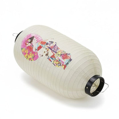 Lanterne Japonaise Blanche Avec Motif Geisha Et Ombrelle