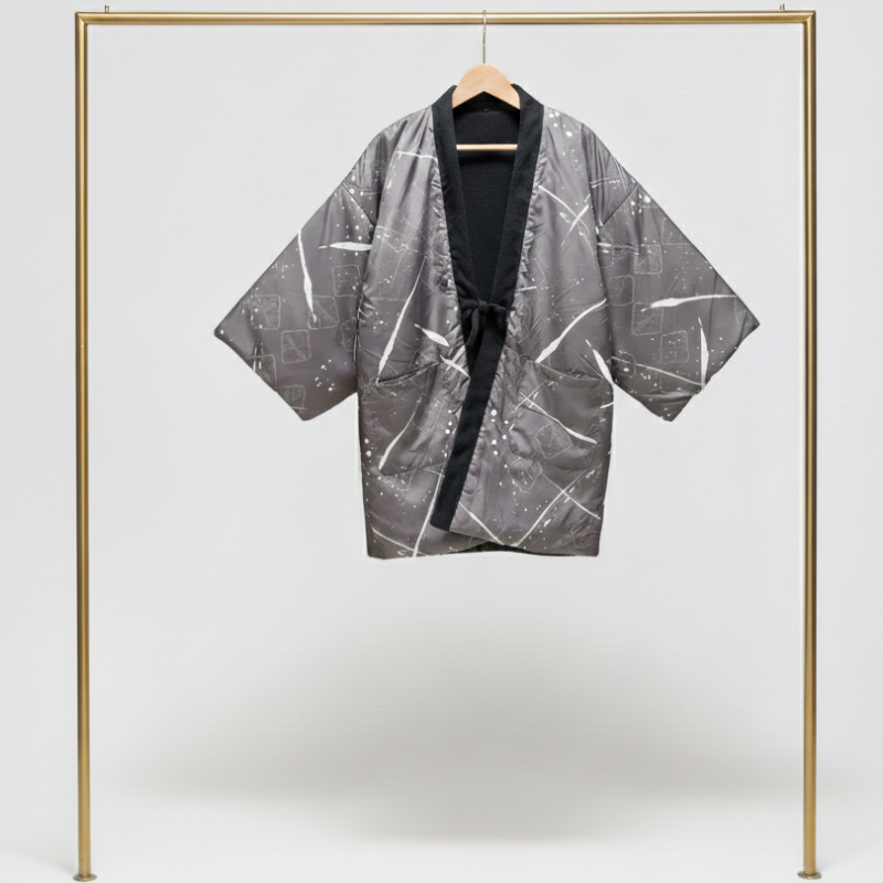 Hanten Homme Japonais Gris À Motif Abstrait Moderne