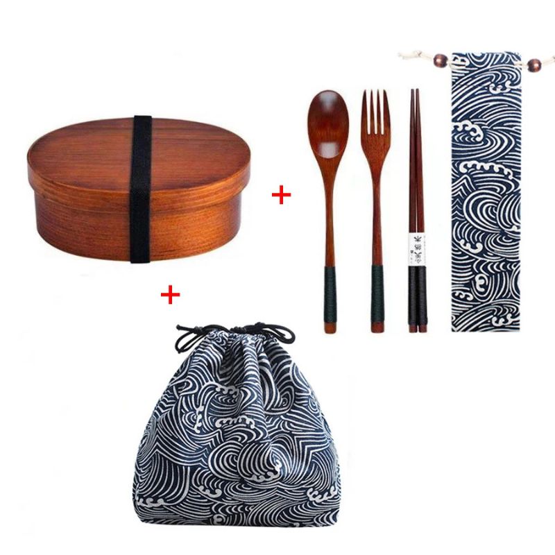 Boîte Bento Japonaise En Bois Style Vagues