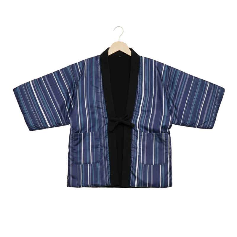 Hanten Homme Japonais Bleu À Rayures Traditionnelles