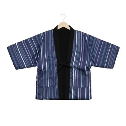 Hanten Homme Japonais Bleu À Rayures Traditionnelles
