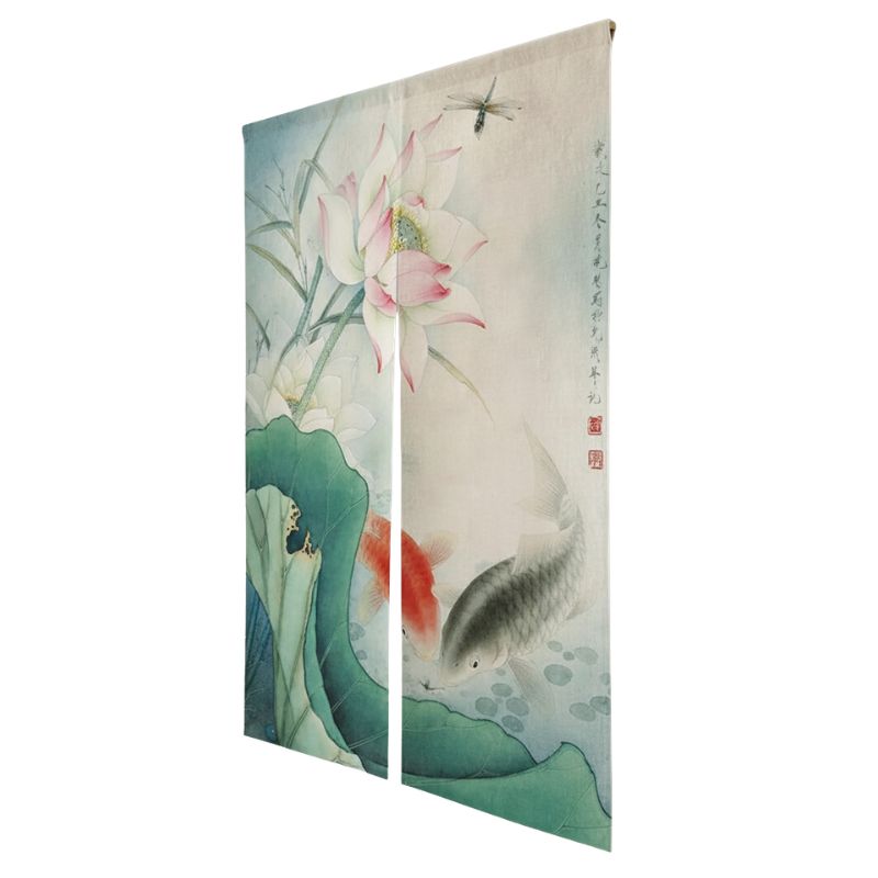 Noren Japonais Avec Fleur De Lotus Élégante Et Carpes Koï Artistiques