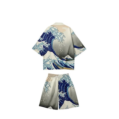 Ensemble Kimono Japonais Avec Motif Vagues
