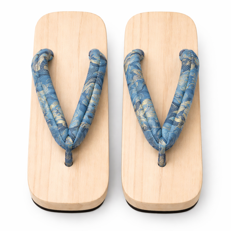 Sandales Geta Japonaises En Bois Naturel Avec Bride Imprimée