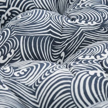 Coussin Japonais Rond Motif Seigaiha Bleu Et Blanc