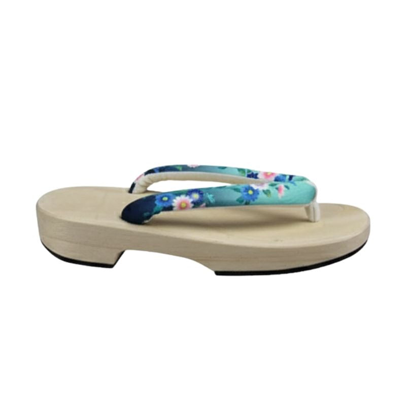 Sandales Geta Avec Lanière Turquoise Fleurie