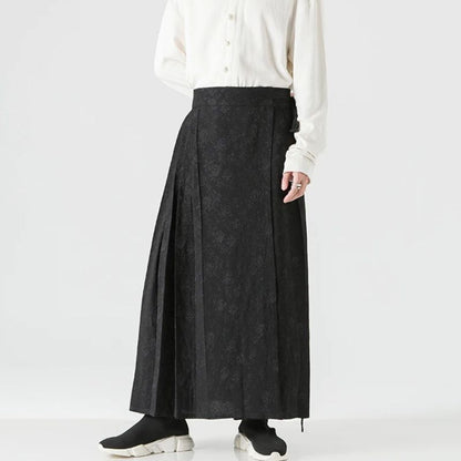 Hakama Homme Noir Long À Texture Fluide Style Asiatique