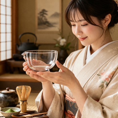 Bol Matcha En Verre Transparent Avec Bec Verseur Et Design Arrondi