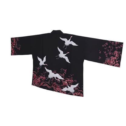 Veste Kimono Noir En Coupe Ample Avec Imprimé Oiseaux