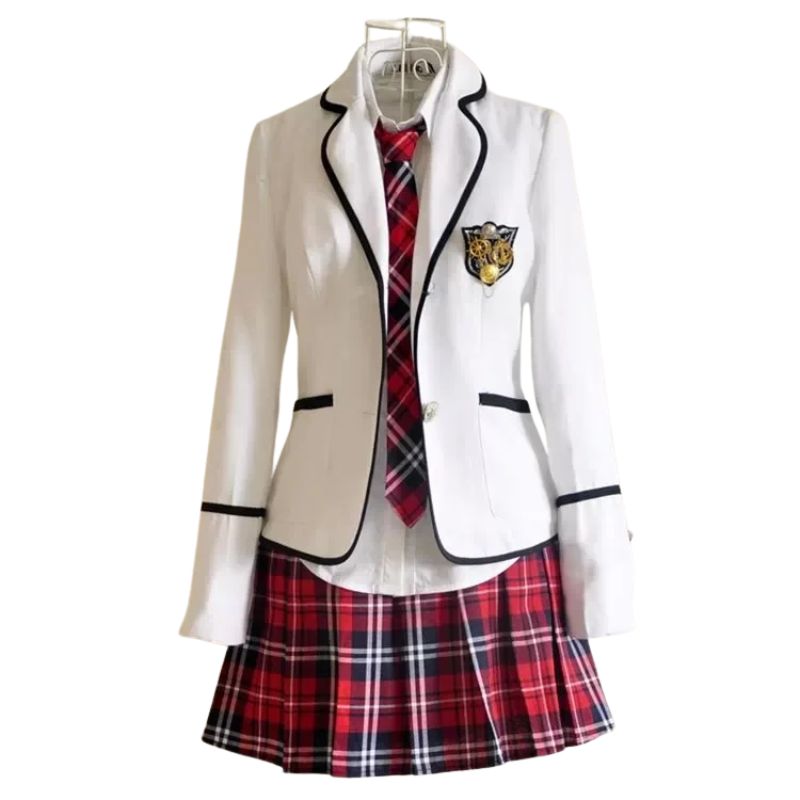 Uniforme Japonais Avec Blazer Ajusté Et Jupe Écossaise