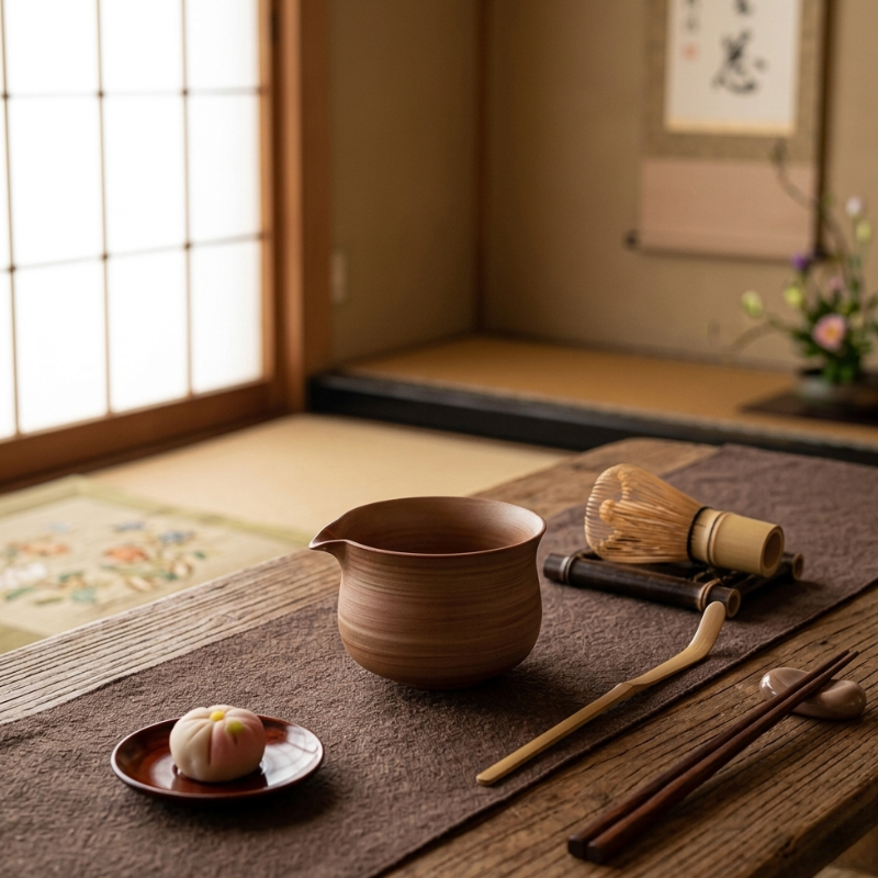 Bol Matcha En Céramique Terre Cuite Avec Bec Verseur