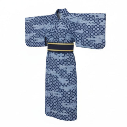 Kimono Japonais Bleu À Motifs Géométriques