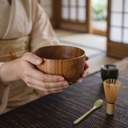 Bol Matcha En Bois Sculpté Avec Finition Lisse
