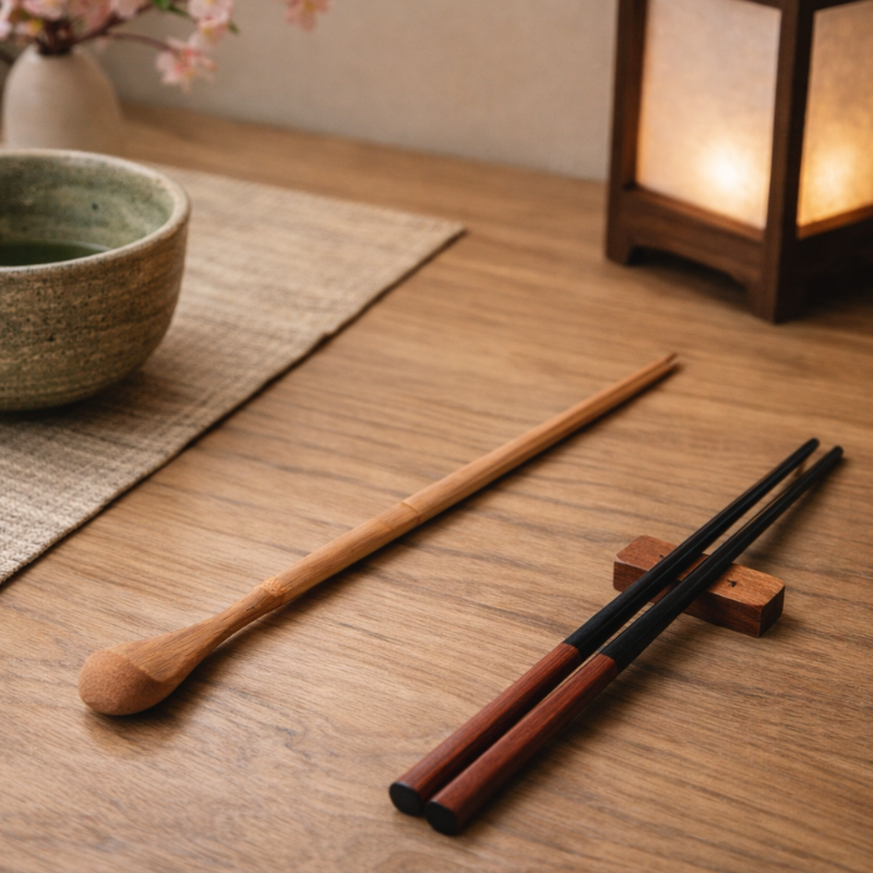 Cuillère Matcha En Bois Long Manche Fin