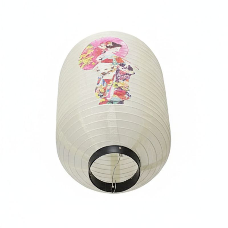 Lanterne Japonaise Blanche Avec Motif Geisha Et Ombrelle