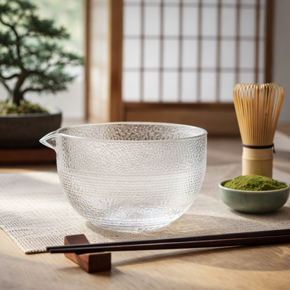 Bol Matcha Transparent Avec Motif Rainuré