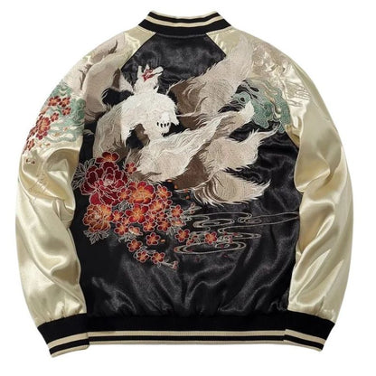 Sukajan Homme En Satin Avec Renard Mythique