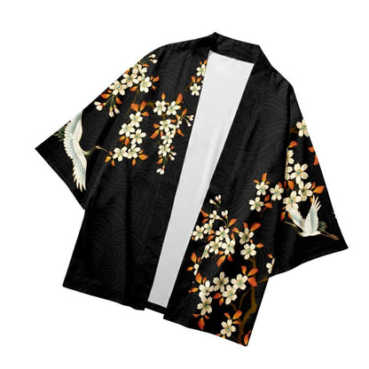 Haori Homme Style Japonais Sakura et Grues Symboliques