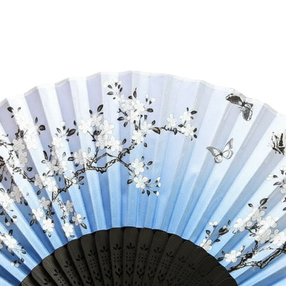 Éventail Japonais Bleu Dégradé Avec Motif Fleurs De Cerisier