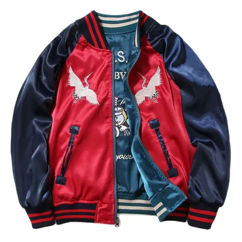 Sukajan Homme En Satin Avec Broderie Aigle